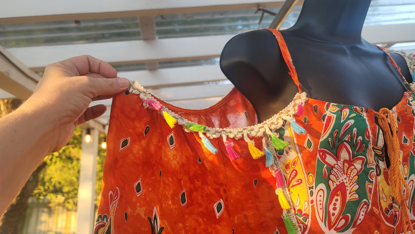 Orange Festive cold-shoulder shirt